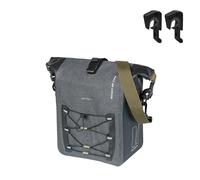 Basil Bolsa Individual M MIK Hooks - 12 - 15 L - Lona/poliéster - Impermeable IPX3 - Cierre Enrollable - Bolsillo Delantero de compresión - Reflectante - Correa de Hombro Desmontable - Negro