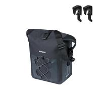 Basil Bolsa Individual M MIK Hooks - 12 - 15 L - Lona/poliéster - Impermeable IPX3 - Cierre Enrollable - Bolsillo Delantero de compresión - Reflectante - Correa de Hombro Desmontable - Negro