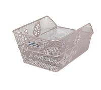 Basil Cento Flower - Cesta Trasera para Bicicleta (Acero, tamaño Grande, Estable, Apta para Bicicleta, Ideal para Compras, Escuela y Uso Diario), Color Metal