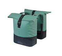 Basil Cove - Alforja Doble para Bicicleta, Impermeable, 28-32L, Reflectante, sostenible, de Material Reciclado, Compatible con MIK, 29 x 14,5 x 36 cm, Color Verde/Negro