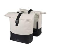 Basil Cove - Alforja Doble para Bicicleta, Impermeable, 28-32L, Reflectante, sostenible, de Material Reciclado, Compatible con MIK, 29 x 14,5 x 36 cm, Color Blanco y Negro