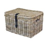 Basil DAX L Cesta de mimbre para bicicleta, elegante cesta de almacenamiento rectangular con tapa y asas de piel sintética, color gris, tejido a mano, 30 L de volumen, ideal para bicicletas de mujer y