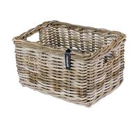 Basil Dax L Cesta de Mimbre para Bicicleta, Elegante Cesta Rectangular de Almacenamiento para portaequipajes Delantero, Color Gris, Tejido a Mano, Volumen de 30 L, Ideal para Bicicletas de Mujer y