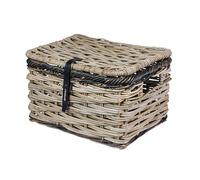 Basil Dijon L Cesta de Mimbre para Bicicleta, Cesta de Almacenamiento de Lujo con Tapa para portabicicletas Delanteras, Color Gris/Negro, Tejido a Mano, Volumen de 28 L, Ideal para Compras, picnics