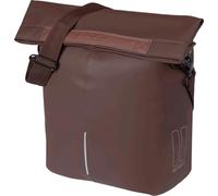 Basil Mik Hooks - Tienda de Bicicletas (14-16 L, Piel Vegana, Cierre Plegable Impermeable con imán, Compartimento Interior con Cremallera, LED, Reflectante, Correa de Hombro Desmontable, Color marrón