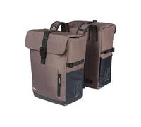 Basil Move - Alforja Doble (30 L, Impermeable, poliéster Reciclado, Compatible con MIK y Racktime), Color marrón