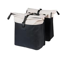 Basil Vive - Portaequipajes para Bicicleta, Impermeable, 15-20 L, con Compartimento para portátil, Reflectante, de Material Reciclado, Ganchos MIK, 29 x 11 x 34 cm, Blanco/Negro