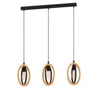 Eglo Lámpara colgante Basildon, 3 luces vintage industrial retro, acero y madera negro y natural, para comedor o salón, con casquillo E27, largo 78 cm