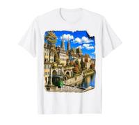 Basilea Suiza, reinterpretada artísticamente, #LeoPepeDesign Camiseta gráfica económica, Hombre, Blanco, L