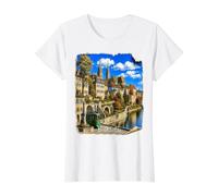 Basilea Suiza, reinterpretada artísticamente, #LeoPepeDesign Camiseta gráfica económica, Mujer, Blanco, XS