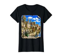 Basilea Suiza, reinterpretada artísticamente, #LeoPepeDesign Camiseta gráfica económica, Mujer, Negro, XL