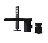 Basin Faucet 3 Hole, Faucet Bathroom 3 Hole Split Waterfall Water Hot and Cold Brass Tank Side Bathtub Faucet, Black