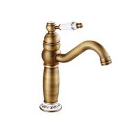 Basin Faucet All-Copper Antique Hot and Cold Water heightened Single-Hole countertop Basin Retro Faucet, Antique Ceramic Low Model