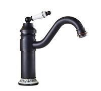 Basin Faucet All-Copper Antique Hot and Cold Water heightened Single-Hole countertop Basin Retro Faucet, Black Ceramic Low