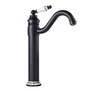 Basin Faucet Full Copper Antique Hot and Cold Water heightened Single Hole countertop Basin Retro Faucet, Black Ceramic High