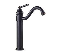 Basin Faucet Full Copper Antique Hot and Cold Water heightened Single Hole countertop Basin Retro Faucet, Black High