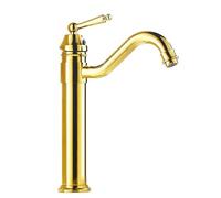 Basin Faucet Full Copper Antique Hot and Cold Water heightened Single-Hole countertop Basin Retro Faucet, Golden High