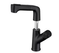 Basin Tap with Pull Out Spray Brass Swivel Hot and Cold Water Single Hole Teles Can Be Raised Bathroom Washbasin Faucet-Black
