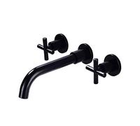 Basin taps Wall Mounted, Brass Basin Mixer Tap, 360° Swivel, Twin levers, Three-Hole Wall-Mounted Basin Faucet, Black, Split