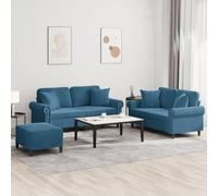 Basinlix Juego de sofá de 3 piezas con cojín azul terciopelo cómodo sofá esquinero con espacio de almacenamiento y cómodos reposabrazos para salón, habitación de invitados, oficina, relajación y
