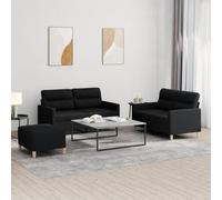 Basinlix Juego de sofá de 3 piezas con cojines de tela negra, cómodo sofá de 2 plazas con espacio de almacenamiento, muebles tapizados resistentes para salón, habitación de invitados u oficina
