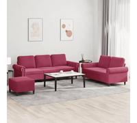 Basinlix Juego de sofá de 3 piezas con cojines en terciopelo rojo vino, cómodo sofá esquinero, sofá cama con espacio de almacenamiento y cómodos reposabrazos para salón y habitaciones de invitados