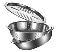 Basino De Acero Inoxidable Multifuncional - Juego De Cuenco De Cuenca Del Colar, 3 En 1 Rallador De Cocina Multifuncional, Lavado De Arroz De Acero Inoxidable Cocina De Verduras Integradas