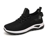 Basket De Marche Femme Cómodo, Basket de Running Femme con Amorti, Chaussures Orthopédiques Femme Confort, Sneakers Ligeras Y de Malla, Suela Flexible Antideslizante, Correr, Fitness, Negro , 41 EU