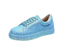 Basket Femme Plate de Cuir Metallic Brillante Baskets et Chaussures de Sport Femme Mode à Lentejuelas Chaussures de marche Cómodo Sneakers Ete Legere Chaussures Confort de Running Casual, 01 azul., 39