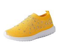 Basket Femme sans lacets Cómodo, Basket Orthopedic Femme Cómodo à Poner, Sneakers Ligero Suela Gruesa Antideslizante, Zapatillas Lifestyle con Rhinestone para Fitness Marche Jogging, amarillo, 39 EU