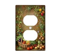 Basket Kitchen - Placa de pared dúplex para cocina, vegetales naturales botánicos, flores, cosecha, plástico, tamaño estándar, placas faciales para enchufes eléctricos para nuevo apartamento, hogar