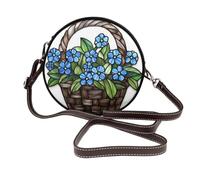 Basket Of Forget-Me-Nots Flower - Bolso cruzado redondo de piel para mujer