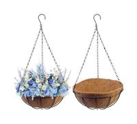 Basket Planter - 2Pcs 12 Inch Hanging Metal Pots, Hanging Garden Planters with Coco Coir Liner and Chain, Iron Metal Flower Pots for Indoor Outdoor Plants Balcony Patio Porch Wall Home Decor Use