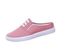 Basket toile femme talon abierto con cordones, mulas y zuecos para mujer, de lona lisa, Slip on à Enfiler Punta redonda cerrada Cuello bajo, suela plana flexible, verano Running Marche Campus diario