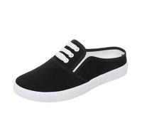 Basket toile femme talon abierto con cordones, mulas y zuecos para mujer, de lona lisa, Slip on à Enfiler Punta redonda cerrada Cuello bajo, suela plana flexible, verano Running Marche Campus diario