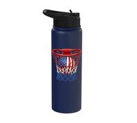 Basketball American Patriotic 4th of July US Flag Men Boys Stainless Steel Insulated Water Bottle
