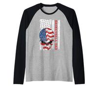 Basketball Dad American Flag Skull Patriotic 4th of July Camiseta Manga Raglan