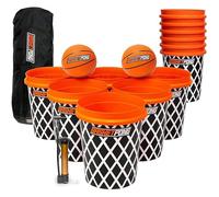 BasketPong Juego gigante de pong y baloncesto con 12 cubos, 2 pelotas, bolsa de transporte y bomba de aire, juego al aire libre para césped, patio, playa y fiestas