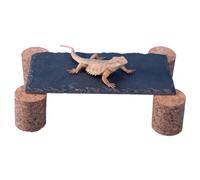 Basking Rock | Placa de pizarra para reptiles, con estacas de corcho, lugar de descanso para acuario, terrario, exterior, serpientes, ranas, hábitat