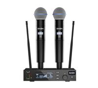 BASN - Sistema de micrófono inalámbrico UHF dual, micrófonos de mano de metal profesional para escenario, karaoke, eventos e iglesia (negro)