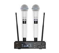 BASN - Sistema de micrófono inalámbrico UHF dual, micrófonos inalámbricos de metal profesional para escenario, karaoke, bodas y eventos (blanco)