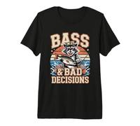 Bass & Bad Decisions Mapache Pesca Cerveza Camiseta Premium