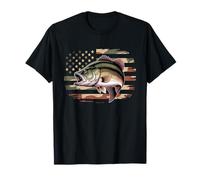 Bass Fish Fishing Camo USA Bandera Americana Largemouth Camiseta