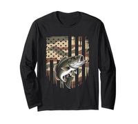 Bass Fish Fishing Camo USA Bandera Americana Largemouth Manga Larga
