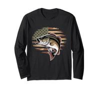 Bass Fish Fishing Camo USA Bandera Americana Largemouth Manga Larga