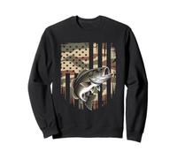 Bass Fish Fishing Camo USA Bandera Americana Largemouth Sudadera