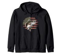 Bass Fish Fishing Camo USA Bandera Americana Largemouth Sudadera con Capucha