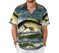 Bass Fishing Wave - Camisas casuales de manga corta con botones para hombre, camisas hawaianas de verano para playa y verano, Negro -, 5XL