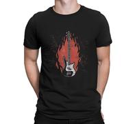 Bass Guitar Music Creative Tshirt for Men On Fire Grunge Round Collar Basic T Shirt Hip Hop Birthday Gifts Black L