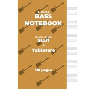 BASS NOTEBOOK. Sheet music with Staff + Tablature: Orange cover, white paper, A4 size, ideal for bassists. 6 staff + tablatures per page.